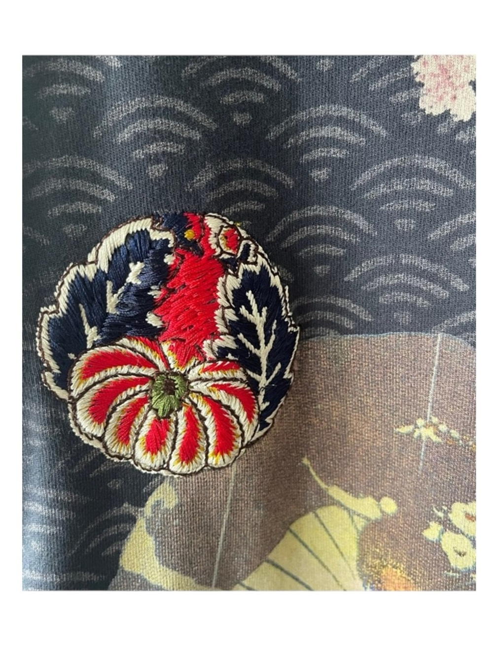 Rare: Y2K Lucky Brand ☂︎︎ Geisha Parasol Embroidery Zipper Hoodie ☂︎︎ Navy ☂︎︎ L - Picture 8 of 16